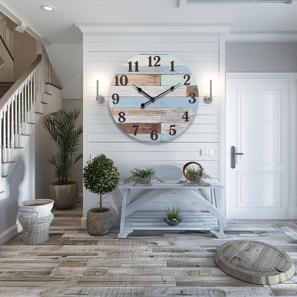 Eruner 24 Inch Blue Woodgrain Shiplap Wall Clocks for Living Room Decor, Large Farmhouse Wall Clock,Coastal Beach Nautical Style,House Warming Gifts New Home Eruner