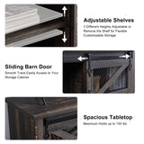 OKD Farmhouse TV Stand for 75 Inch TV, Industrial & Farmhouse Media Entertainment Center w/Sliding Barn Door, Rustic TV Console Cabinet w/Adjustable Shelves for Living Room, Dark Rustic Oak OKD