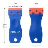 FOSHIO Plastic Razor Blade Scraper Include 2PCS Scraper Tool and 100PCS Blades for Gasket Remover, Labels Decal and Adhesive Remover for Windows and Glass,Blue FOSHIO