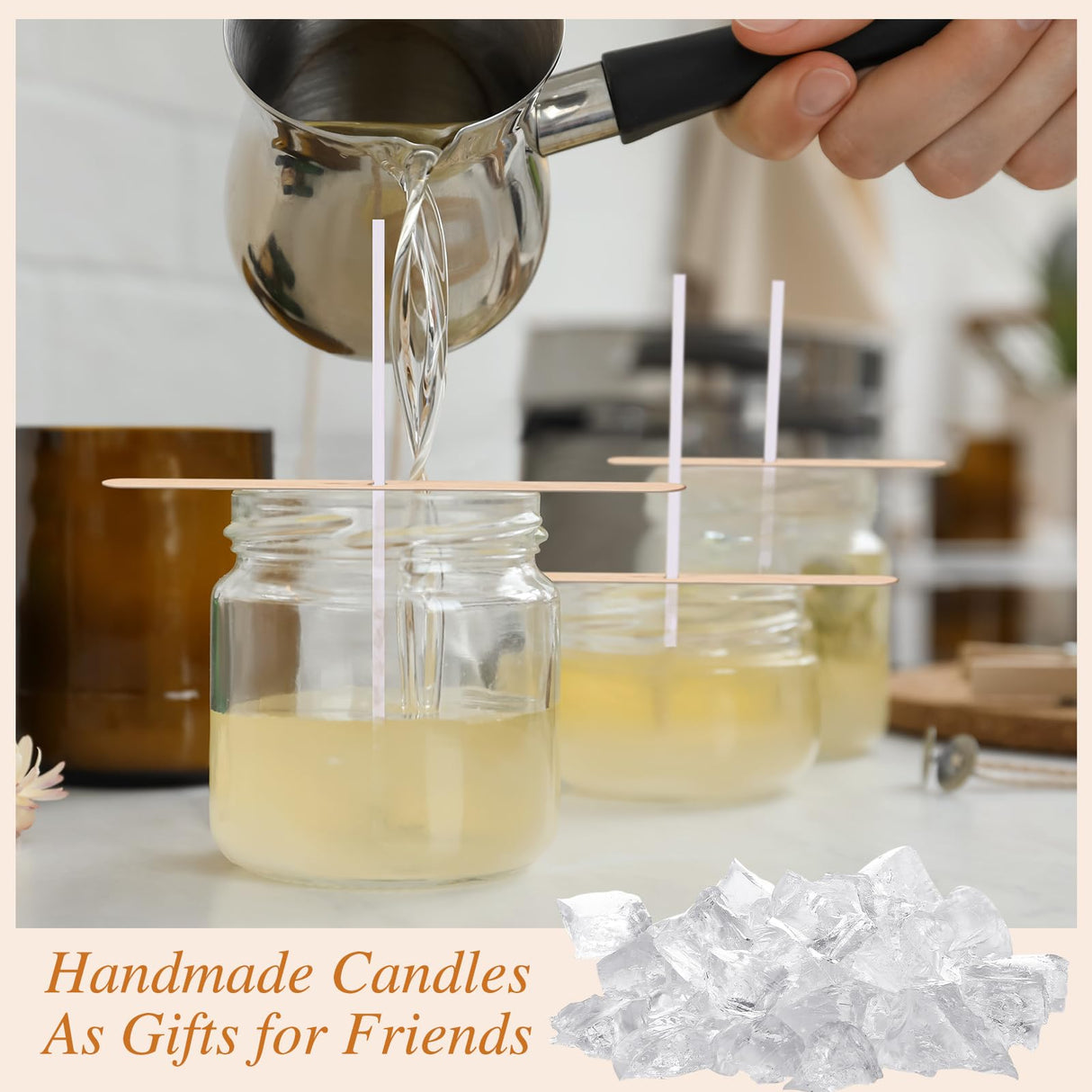 MTLEE 6 lb Gel Wax for Candle Making, Clear Jelly Candle Wax with Wooden Candle Wick Centering Device for DIY Candle Making Supplies MTLEE