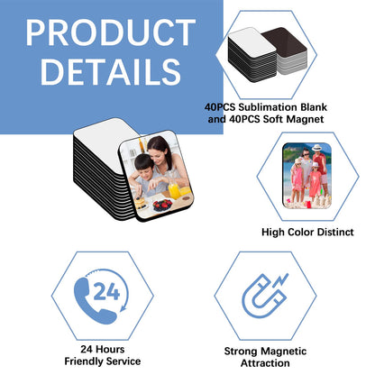 80PCS Sublimation Magnet Blanks Bulk 5.5x7.5 CM Rectangle, 40 Pcs Sublimation Blanks Produnts and 40Pcs Soft Magnetic Personalized Sublimation Refrigerator Fridge Magnets Blank Set for DIY Craft