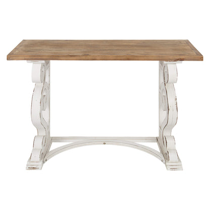 Kate and Laurel Wyldwood Country French Solid Wood Console Table - Rustic/White Legs - Natural Wood Top - WoodArtSupply