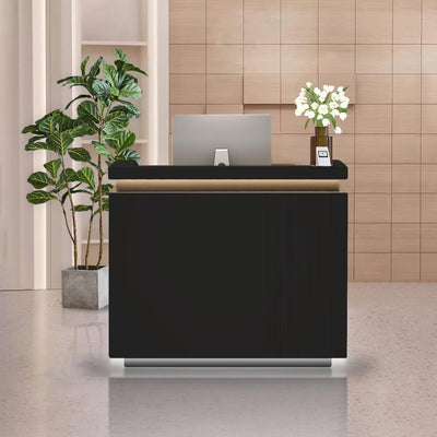 UFAGFDA Reception Desk with Counter Modern Front Office Desk Commercial Reception Room Tables Checkout Counter Reception Table for Retail Lobby Beauty Salons,Black,39inch/100cm