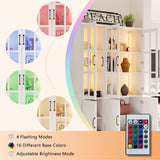 AMERLIFE 71" Tall Storage Cabinet with LED Lights, 5 Tier Large Modern Wood Kitchen Pantry with Acrylic Glass Doors & Shelves, Display Cabinet for Living room, Dining room, Bathroom, 6 Doors White AMERLIFE