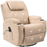 Flamaker Rocking Chair Recliner Chair with Massage Swivel Ergonomic Lounge Chair Classic Single Sofa with 2 Cup Holders Side Pockets Living Room Chair Home Theater Seat (Beige) Flamaker