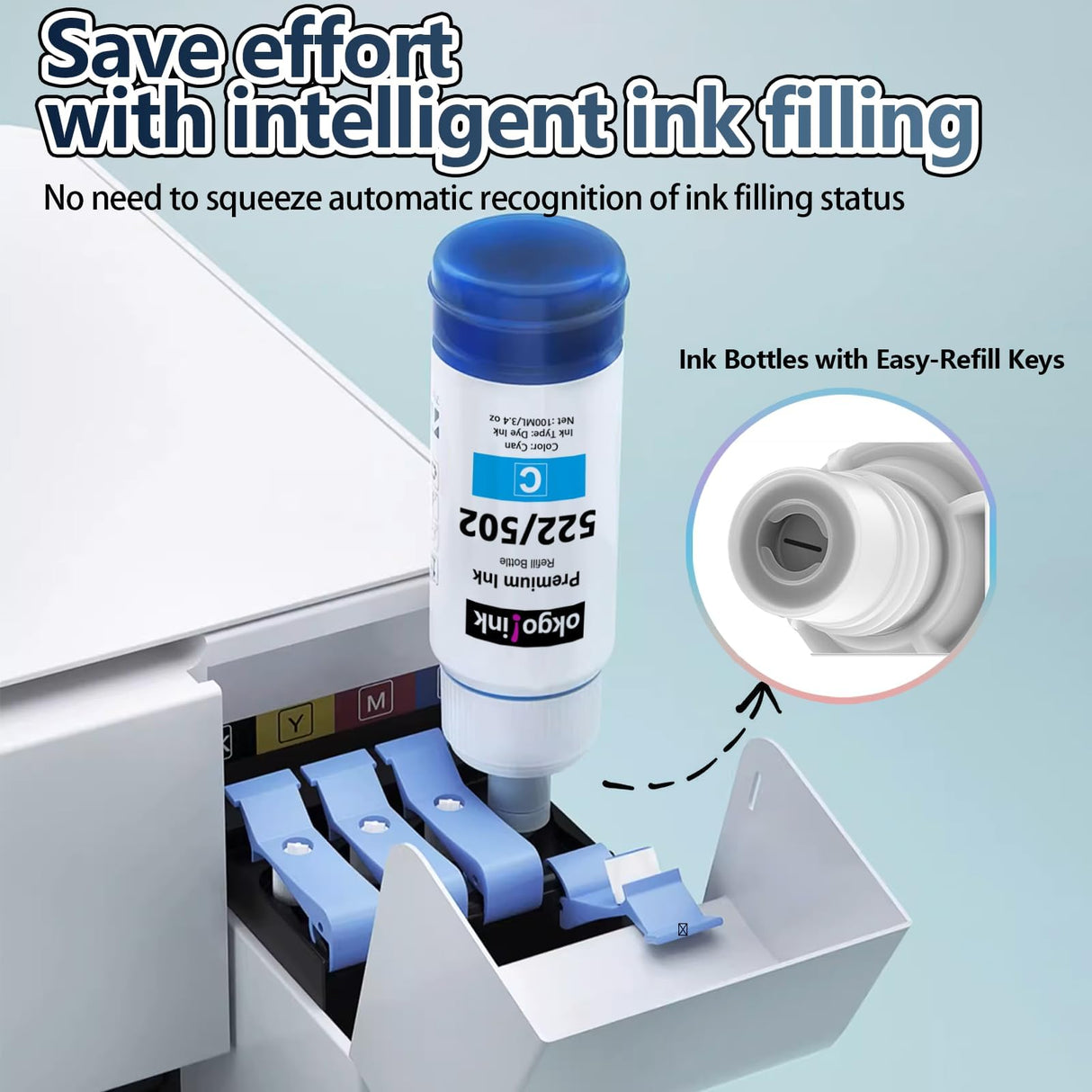 okgo 522 T522 Ink High Capacity Refill Bottles (20.3 Fl Oz) Replacement for Epson 502 Ink Use for EcoTank ET-2720 ET-2800 ET-2803 ET-2840 ET-4700 ET-4800 ET-4810 (6 Pack, 600ml) Black Color Combo OKGO!INK