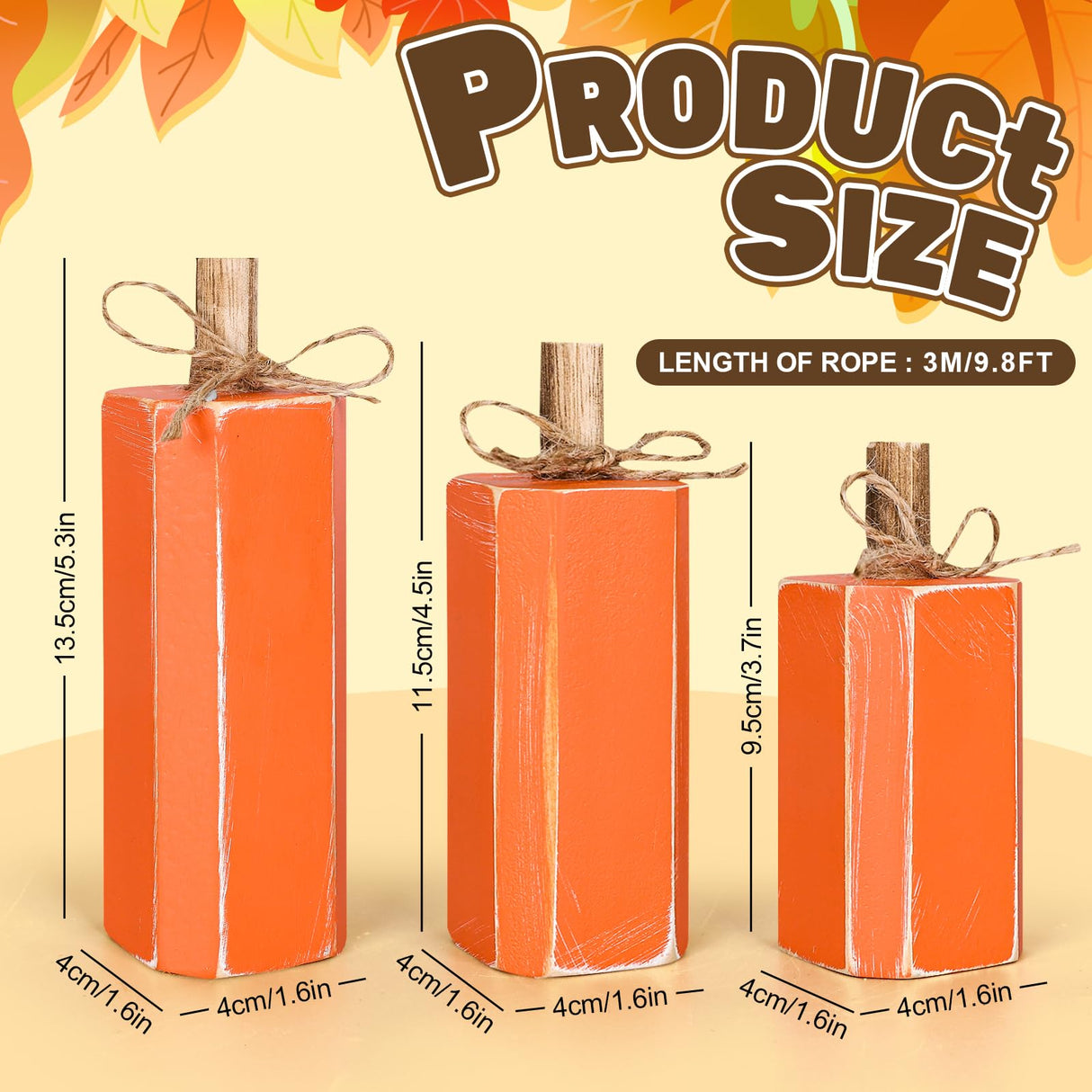 Whaline 3Pcs Fall Wooden Signs Table Decor Rustic Autumn Farmhouse Centerpiece Orange Block Wood Sign Thanksgiving Party Tabletop Decor with Hemp Rope for Fall Harvest Home Tiered Tray Decor Whaline