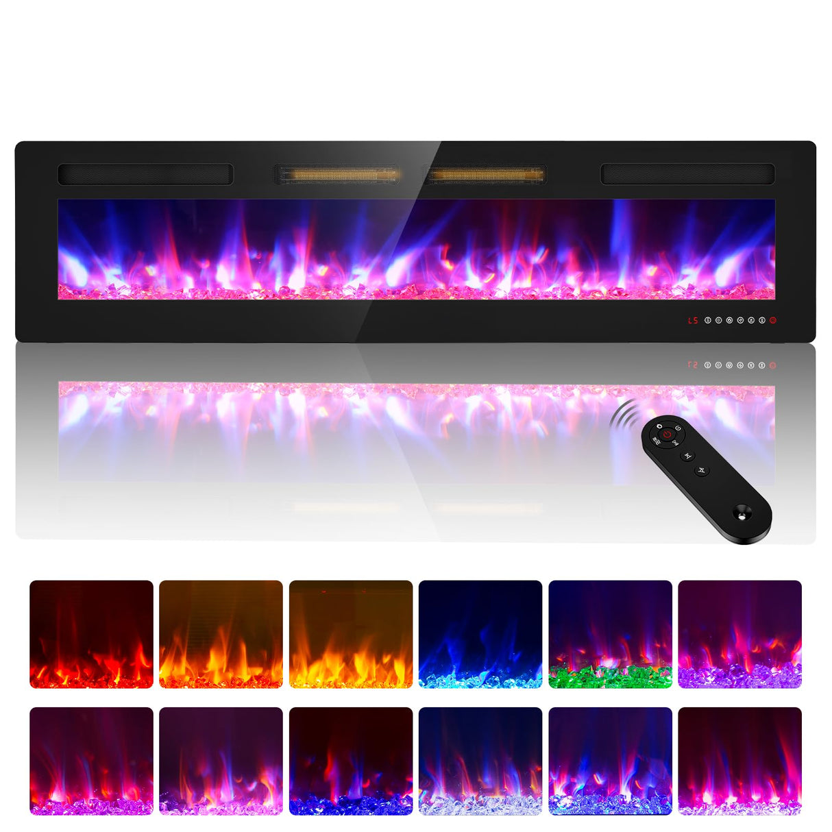 Zionheat 72 inches Electric Fireplace-Wall Fireplace for Living Room-Fireplace Freestanding/Inserts/Wall Mounted with Remote Control, Timer, Dimmer, 12 Flame Colors, 750/1500W, Ultra Thin Zionheat