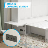 Mjkone Murphy Bed Cabinet, Queen Murphy Bed with Tri-Fold Mattress and USB Charging Station, Space-Saving Cube Beds with 2 Large Drawers for Living Room Guest Room Bedroom -White Mjkone