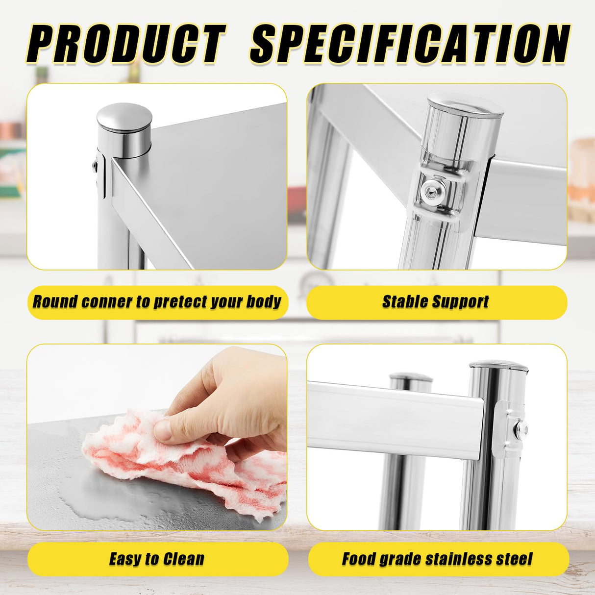 Yaocom 12" x 48" Stainless Steel Double Deck Overshelf for Prep Table Heavy Duty Commercial 2 Tier Shelf for Work Table in Restaurant Bar Kitchen Garage Home Hotel Yaocom