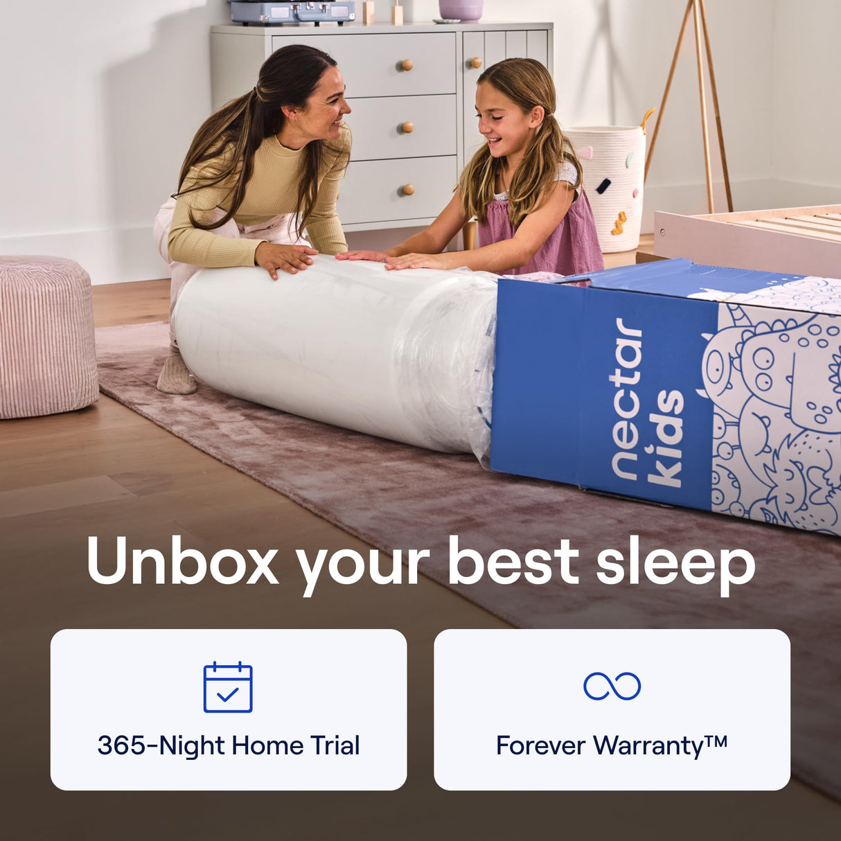 Nectar Kids Full Mattress 8” - 2-Sided Design for Growing Children - Pressure Relieving Memory Foam - Fiberglass Free - 365 Night Trial - Mattress in a Box Nectar