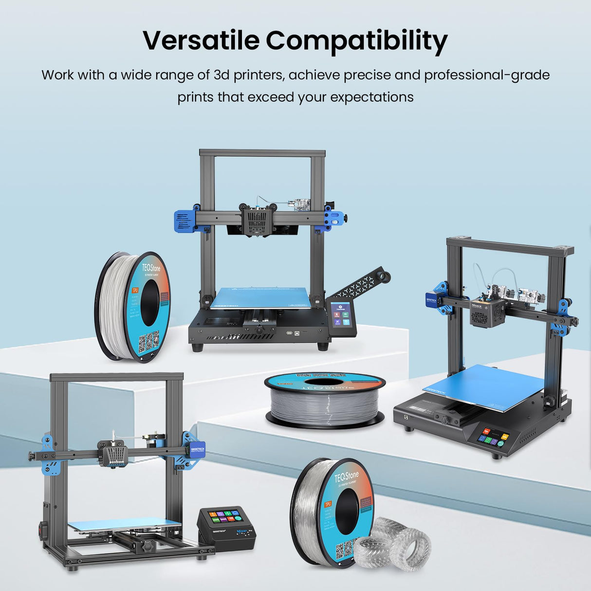 TEQStone TPU Filament 1.75mm Blue 1Kg Spool 95A Flexible Soft 3D Printer Filament Consistent Diameter +/-0.03mm in Vacuum Package TEQStone