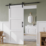 SmartStandard 36in x 84in Sliding Barn Door with 6.6FT Barn Door Hardware Track Kit & Handle, Waterproof PVC Surface, Pre-Drilled Holes Easy to Assemble, White, Solid, MDF, 3 Panel SMARTSTANDARD