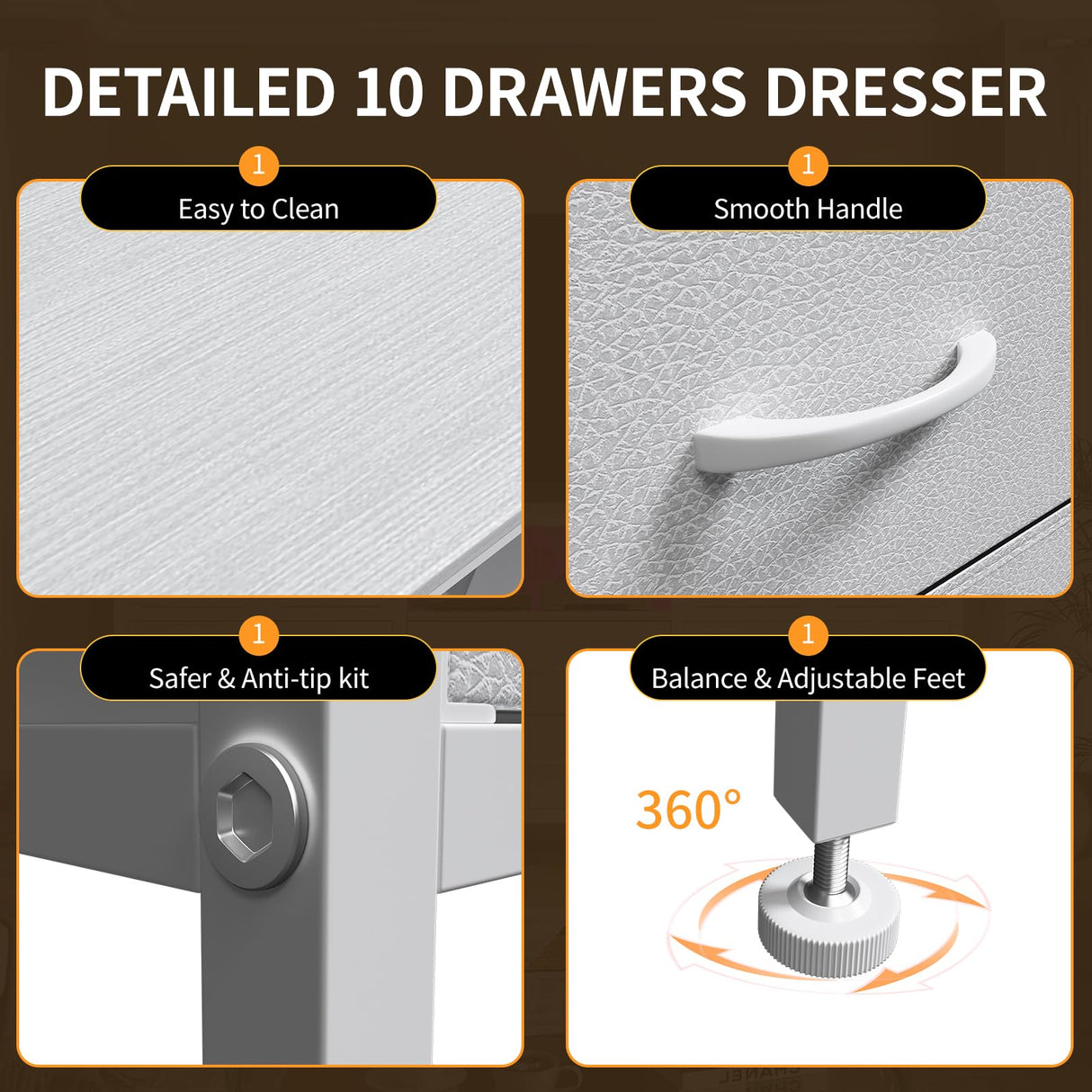 DrawXynth White Dresser for Bedroom with LED Lights and Power Outlets, 55" TV Stand with 10 Drawers & Open Shelves, Fabric Chest of Drawers with PU Finish, Metal Frame, Wood Top DrawXynth