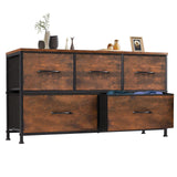 OLIXIS Dresser for Bedroom with 5 Drawers, Wide Chest of Drawers, Fabric Bedroom Dresser with Drawer Organizer, Storage Organizer Unit with Fabric Bins for Closet, Living Room, Hallway, Brown OLIXIS