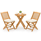 Tangkula 3 Pieces Acacia Wood Patio Folding Bistro Set, Outdoor Table and Chairs Set with Soft Cushions, Patio Furniture Set for Porch, Balcony, Garden, Deck and Backyard Tangkula