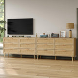 Furniouse 6 Drawer Double Dresser for Bedroom, 47.3" Rattan Chest of Dressers with Storage and Gold Handle, Natural Rattan Dresser for Living Room, Hallway, Entryway Furniouse