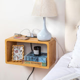 Floating Nightstand Oak Wooden Shelf Wall Mount - Stylish & Minimalistic Bedside Shelf Hanging Charging USB Charger Station Rest Side Table for Bedroom Living Room Office Home Decor (Natural) KAAS HAUS
