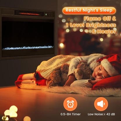 COSTWAY Electric Fireplace Inserts 23-inch Wide, 1500W Recessed Fireplace Insert with Remote Control, 6 Flame Colors, 5 Brightness, 8H Timer, Overheat Protection, Infrared Fireplace Heater for Indoor