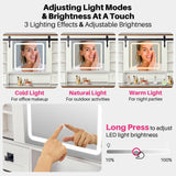 Redlife Farmhouse Vanity Desk with Mirror and Lights, 46" Vanity Set with Stool & Charging Station & Jewelry Cabinet - Makeup Vanity Desk with Glass Tabletop, 4 Drawers, Antique White Redlifeᅟᅠ