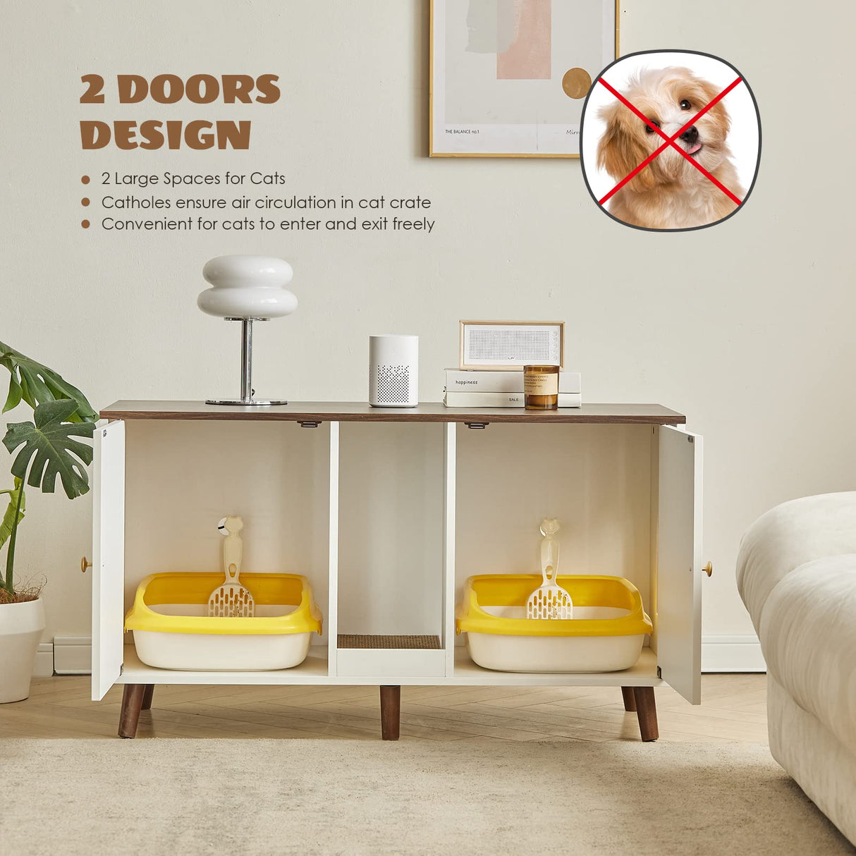 JanflyHome Litter Box Enclosure for 2 Cats, Double Hidden Litter Box Cabinet Furniture with Scratching Pad, Indoor Wood End Table Side Table Cat Washroom, White JanflyHome