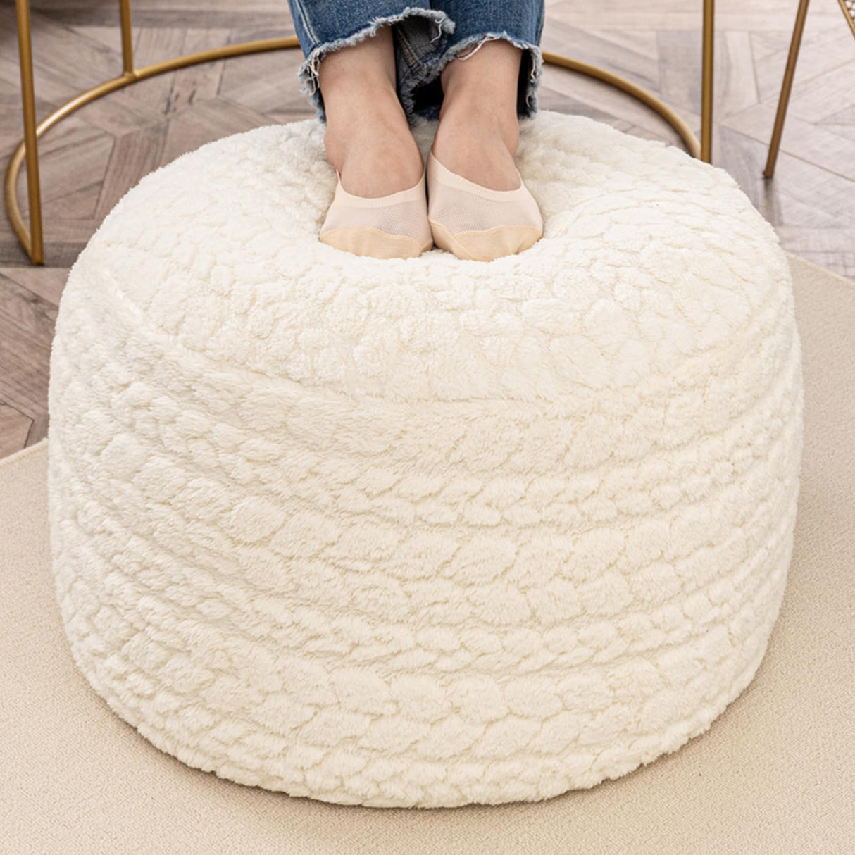 Round Pouf Ottoman 20 x 20 x 14 Inches Boho Poof Home Decor Floor Pouffe Ottoman Foot Rest for Couch Sofa Bean Bag Chairs Living Room Bedroom Cream Poofieotto