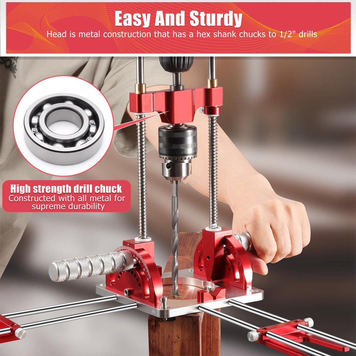 Multi Angle Drill Guide Portable Drill Guide Precision Drill Guide for 1/16" - 1/2" Power Drills,Portable Multi-Angle Drill Guide for Hand Drill with Drill Chuck & Key, Self-Centering Hand Drill Guide Hammrit