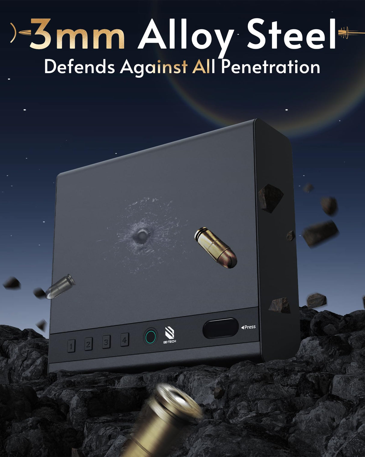 BE-TECH Gun Safe for Handgun, Large Capacity Biometric Pistol Safe with 99.9% Accuracy Fingerprint Quick Access - Ideal for Nightstand, Car, Bedside, Wall BE-TECH