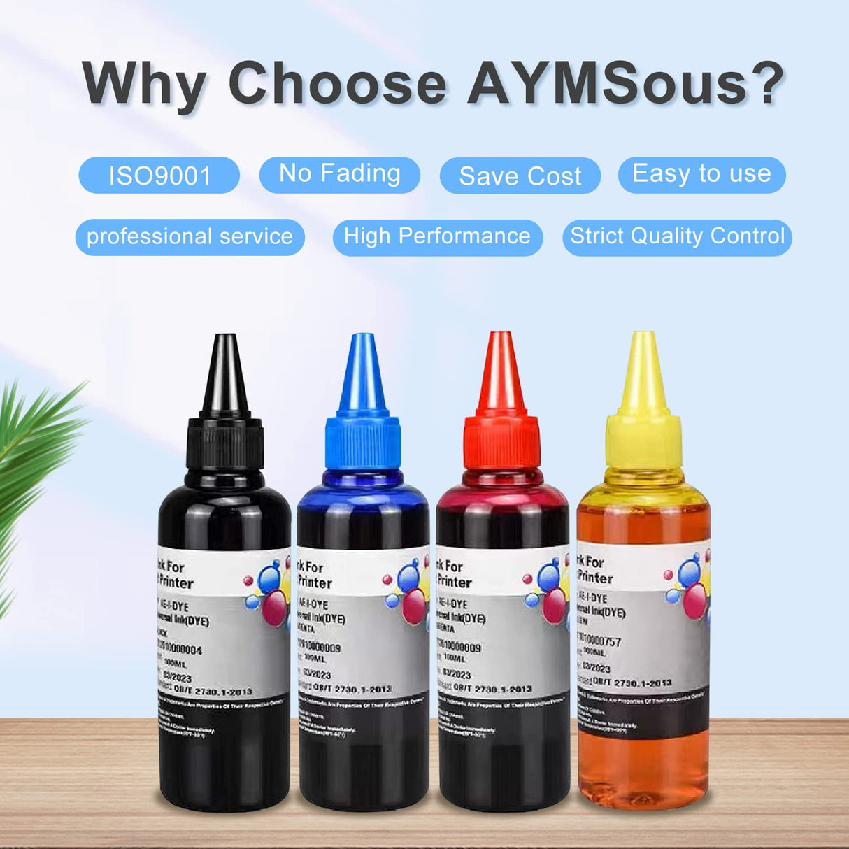 AYMSous Ink Refill Kit for HP 60 61 63 64 65 902 932 952 950 951 564 Refillable Ink Cartridge for HP Envy 4500 4520 5643 OfficeJet 6500a 6500 6000(4x100ML 1 Black, 1 Cyan. 1 Magenta, 1 Yellow) AYMSous