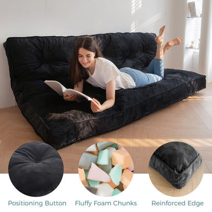 MAXYOYO 6" Futon Mattress Full Size, Velvet Thick Futons Sofa Couch Bed, Floor Mattress for Adults, Shredded Foam Filling (Frame Not Included), Black, 54x80 Inch