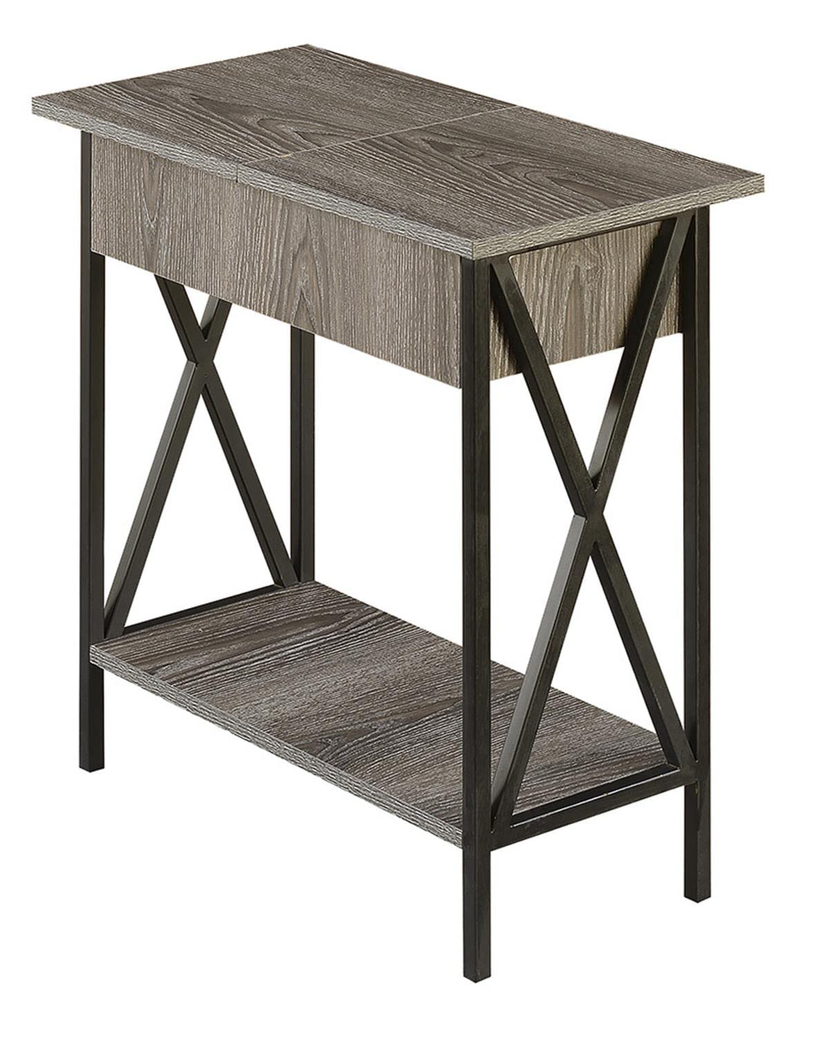 Convenience Concepts Tucson Flip Top End Table with Charging Station and Shelf, Weathered Gray Convenience Concepts