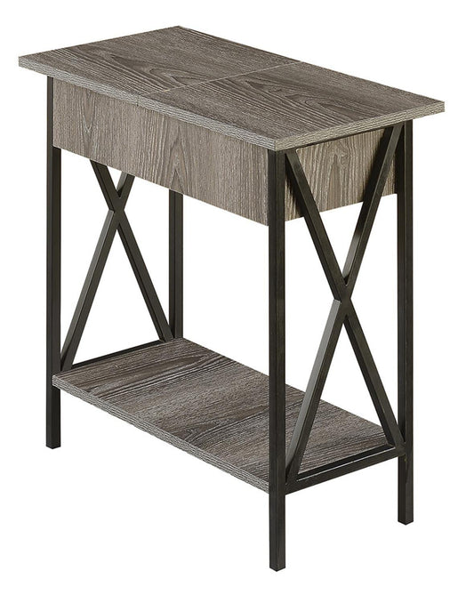 Convenience Concepts Tucson Flip Top End Table with Charging Station and Shelf, Weathered Gray - WoodArtSupply