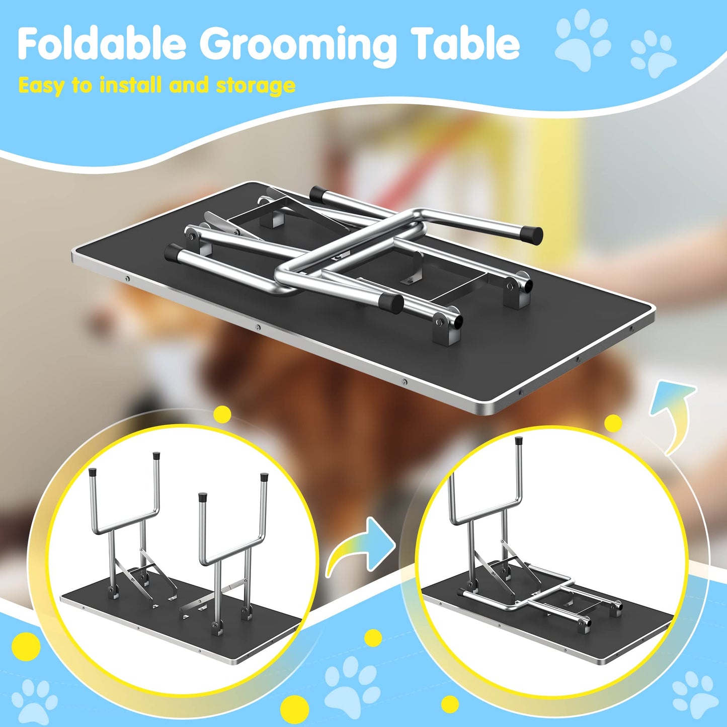 Lyromix 46''Large Dog Grooming Table, Adjustable Cat Drying Desktop with Arms, Nooses, Mesh Tray, Foldable Pet Station at Home, Maximum Capacity Up to 330Lb, 36inch, Black - WoodArtSupply