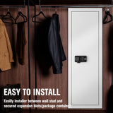 Bonusall 53"H Wall Gun Safe Between Stud with Fingerprint,Assembled Rifle Safe with 3 Removable Shelf,4 Wall Gun Cabinet for Shotguns and Pistols with Adjustable Racks (White) Bonusall