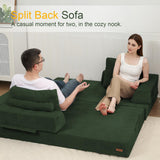 COMAX Convertible Sofa Bed, Folding Floor Couch Corduroy Fold Out Couch Bed Futon Sleeper Mattress with Pillows, Boneless Sofa Comfy Lounge Loveseat for Living Room Bedroom, Green COMAX
