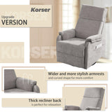 Korser Recliner Chairs, Swivel Rocking Recliner Chair for Adults, Glider Rocking Chair, Small Nursery Recliner for Living Room, Reclining with Modern-Designed Armrests, Chenille, Grey Korser
