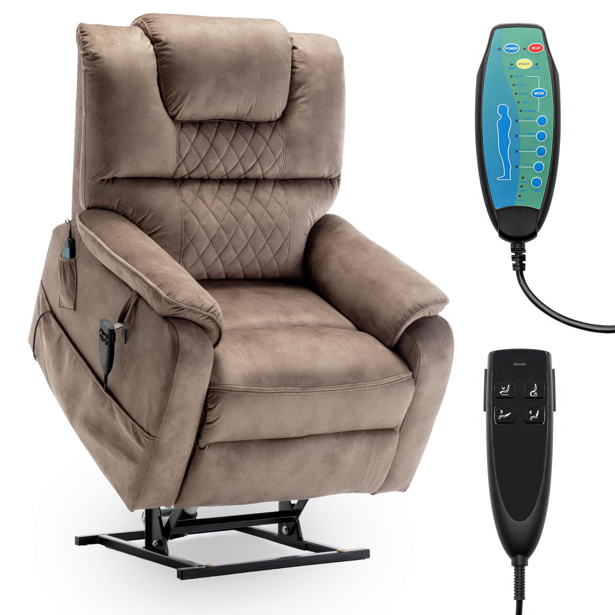 FUNECORP Power Lift Recliner Chair Recliners for Elderly,Lay Flat Velvet Tufted Recliner with Heat and Massage,Dual Motor Lounge Recliners for Living Room FUNECORP