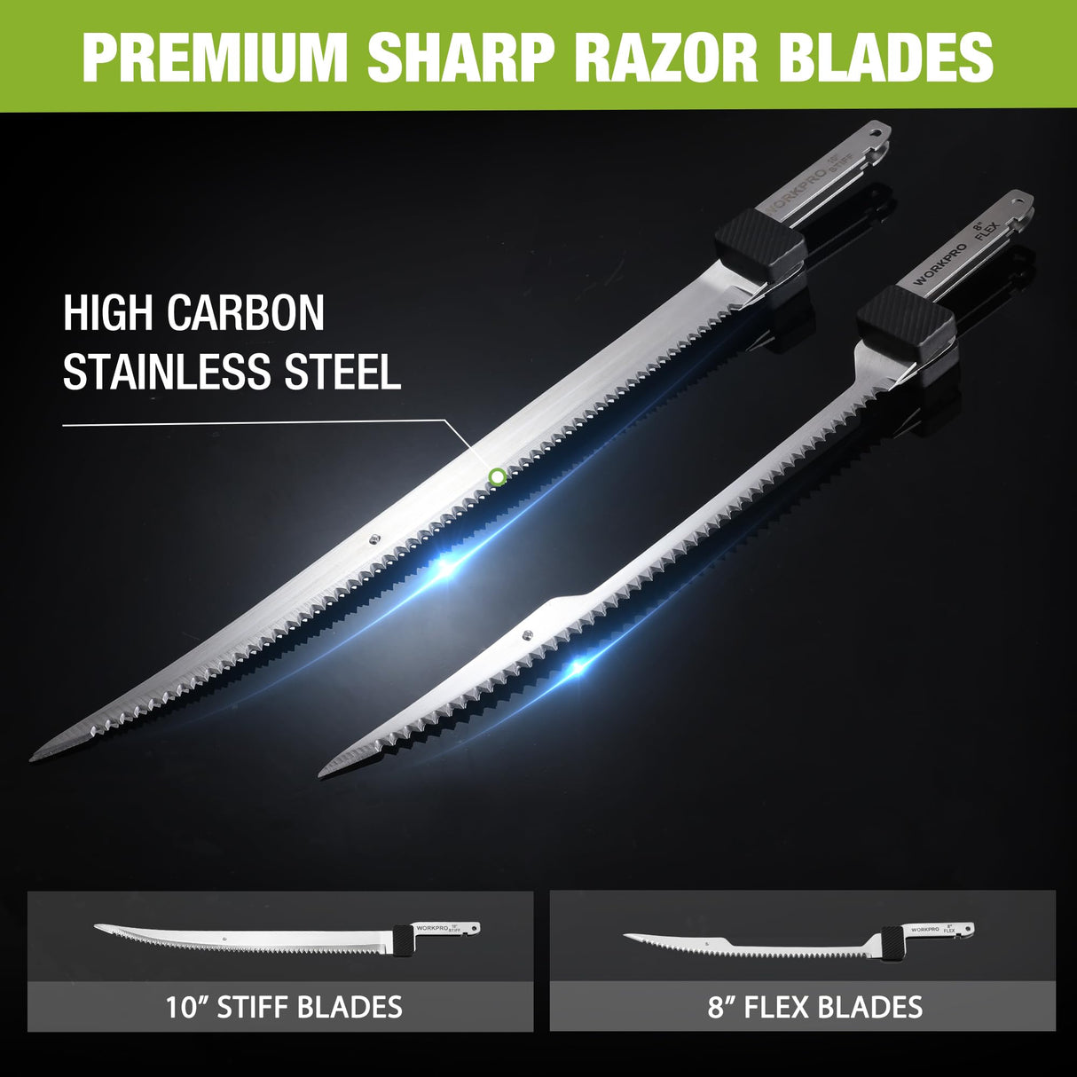 WORKPRO 12V Cordless Electric Fillet Knife with 8'' and 10'' Razor-Sharp Blades, Cordless Fillet Knife with Non-slip Grip Handle and Safety Lock, 2 Rechargeable Battery Packs, 1 Quick Battery Charger, and 1 Storage Carry Case for Fishing, Filleting, Outdo WORKPRO