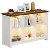 HWB Farmhouse 6 Cube White Bookcase with LED Lighting and Charging Station HWB