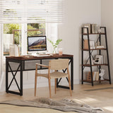 BON AUGURE Farmhouse Computer Desk, Modern Industrial Home Office Desks, Wood Metal Study Writing Table, Sturdy Gaming Desk (Rustic Oak, 54 Inch) BON AUGURE