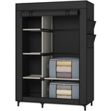 Calmootey Portable Closet, Wardrobe with 6 Shelves and Hanging Rod, Storage Organizer for Bedroom, Non-Woven Fabric Cover with 4 Side Pockets, Includes 2 Storage Bags for Clothes, Black Calmootey