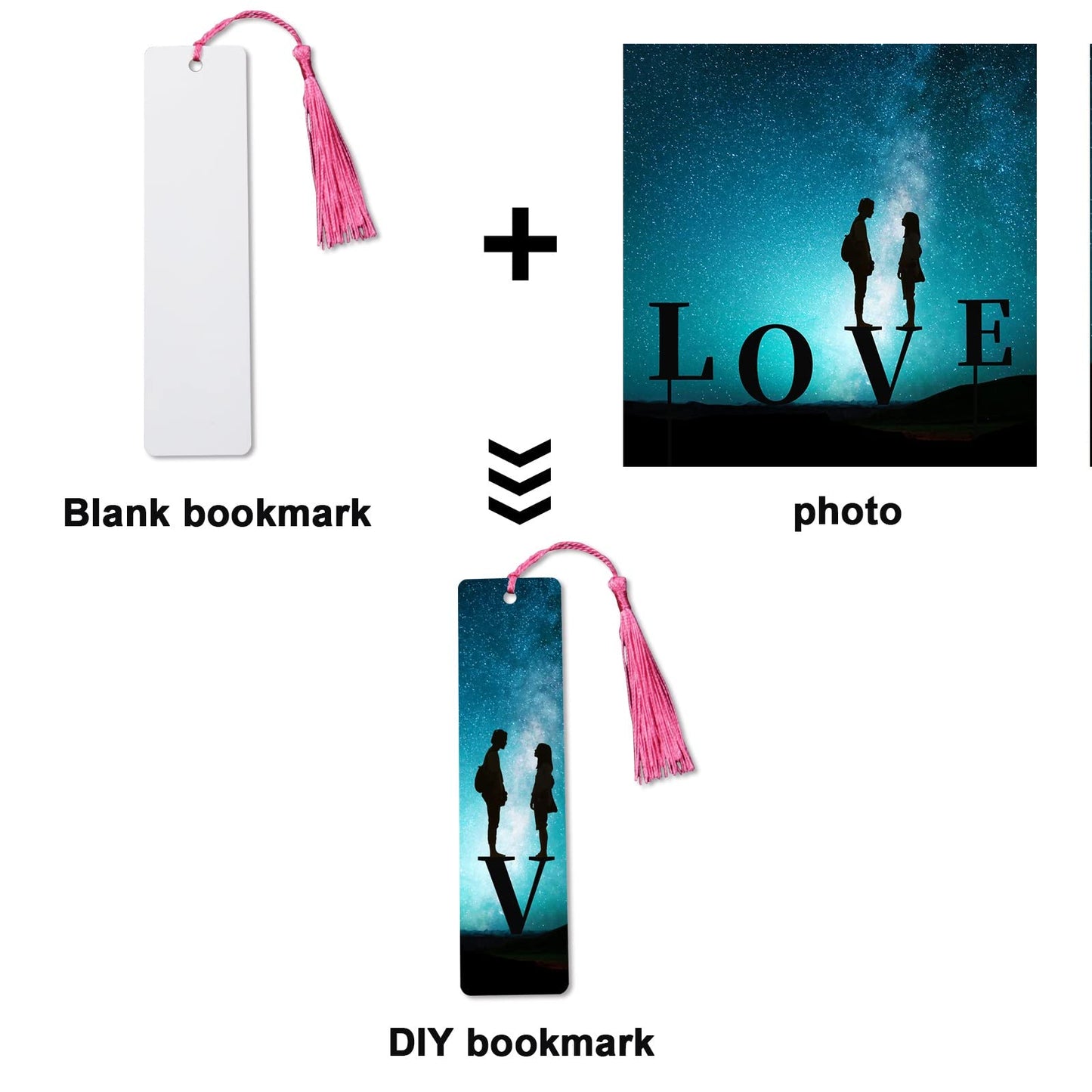 50 Pcs Sublimation Bookmark Blank Heat Transfer Aluminum Metal Bookmarks Bulk DIY Bookmarks with Hole and Colorful Tassels for Crafts,Personalized Tassels Blank Bookmarks