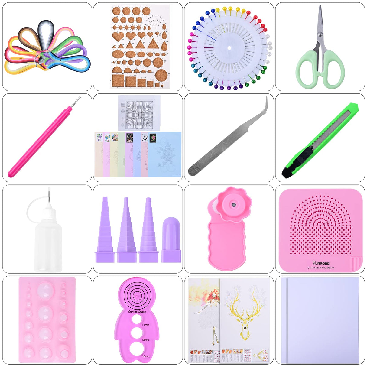 YURROAD Quilling Paper Set with 900pcs 5mm Quilling Paper Strips Filigree Tool Kit and Quilling Board Slotted Pen Curling Coach Crimper YURROAD