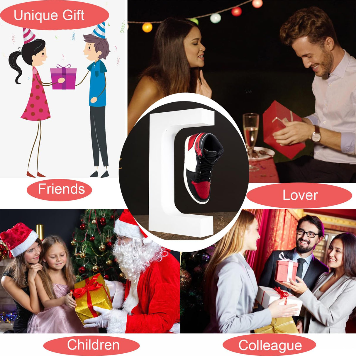 Floating Shoe Display Magnetic Levitating Sneaker Stand Holder Rotation Acrylic Rack with LED Light for Gift Advertising Exhibition Storefront shop up to Size 13 Big Shoes (White Without Shoe) Floatidea