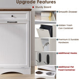 NEWOWNDS Tilt Out Trash Can Cabinet 10 Gallon Hidden Trash Garbage Can Cabinet with Drawer,Waterproof Cutting Board,Pet Proof Hidden Garbage,Pet Feeding Bowls for Kitchen,Laundry Bathroom,White NEWOWNDS