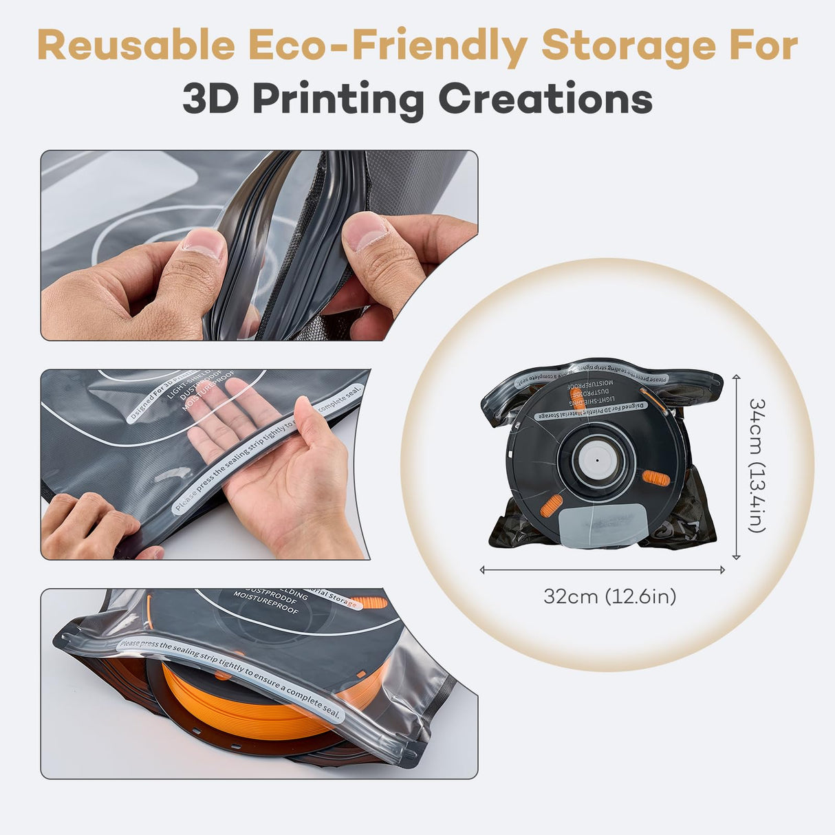 Filament Storage Bags Kit with Electric Vacuum Pump - Rechargeable, 20 Pcs Light-Proof Vacuum Sealed Bags for 3D Filament with 4 Clips, Spool Sealing for Keeping Filament Dry and Clean (13.4*12.6in) AJKJ