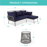 Best Choice Products Outdoor Rope Woven Sectional Patio Furniture L-Shaped Conversation Sofa Set for Backyard, Porch w/Thick Cushions, Detachable Lounger, Side Table - Gray/Navy Best Choice Products