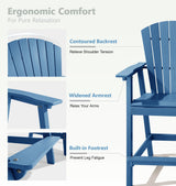 PASAMIC Tall Adirondack Chair Set of 2 with Removable Double Connecting Trays, Recycled HDPE with Wood Grain, Weather Resistant, Outdoor Adirondack Barstools for Deck, Balcony, Patio, Backyard, Blue PASAMIC