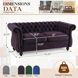 61"W Mid Century Modern Chesterfield Couch,Upholstered Velvet Loveseat Sofa with Button Tufted & Rolled Armrests,Comfy Deep Seat Sofa with Nailhead Trim & Gourd Legs for Living Room,Apartment(Purple) JEEOHEY