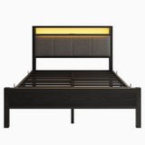 VECOCHO Full Size Bed Frame with LED Lights, Upholstered Headboard with Storage Shelves&Charging Station, Heavy Duty LED Bed Frame Full Mattress Foundation No Box Spring Needed, Noise Free,Grey VECOCHO